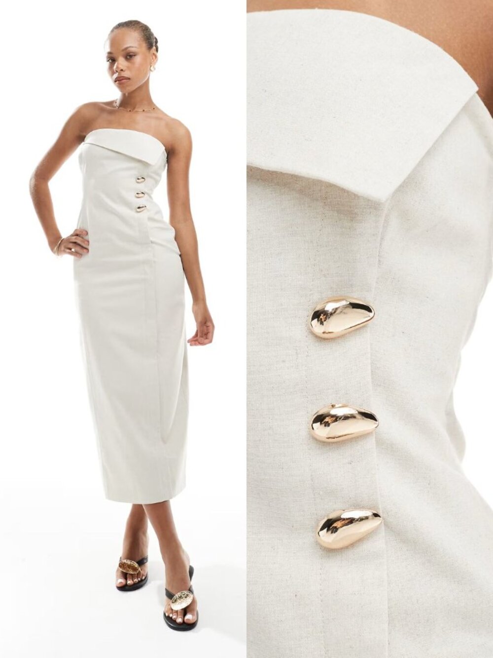 NWT 4th & Reckless Margot Midi Dress Linen Blend Bandeau Beige XS